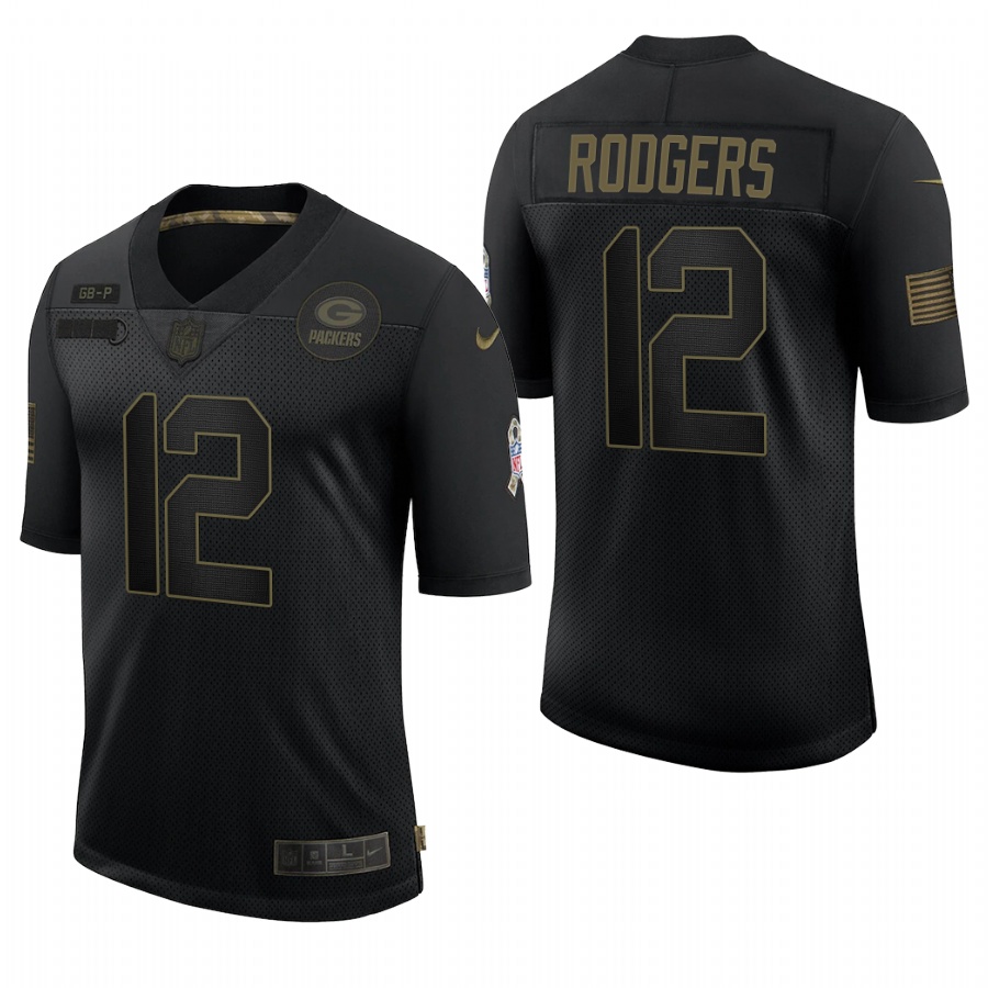 Men Green Bay Packers #12 Aaron Rodgers Black 2020 Salute To Service Limited Jersey->green bay packers->NFL Jersey